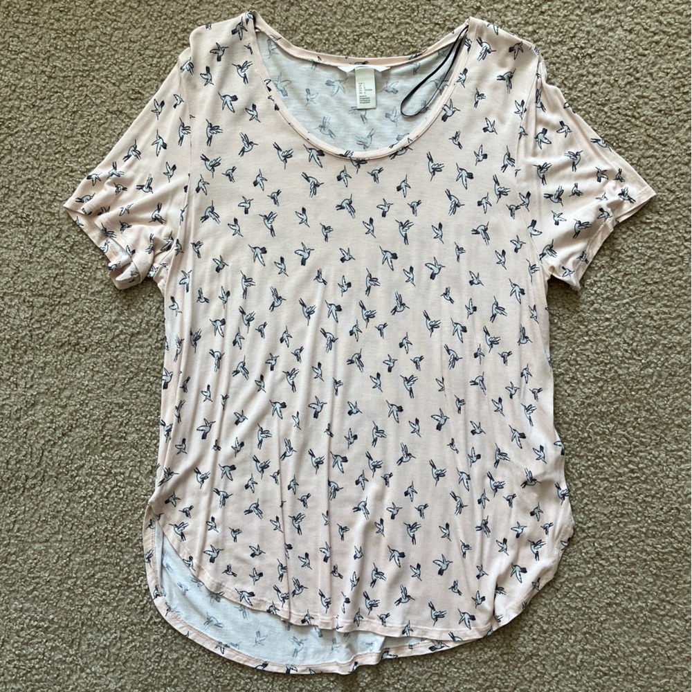 H&M Women's Pink Patterned Top Size L